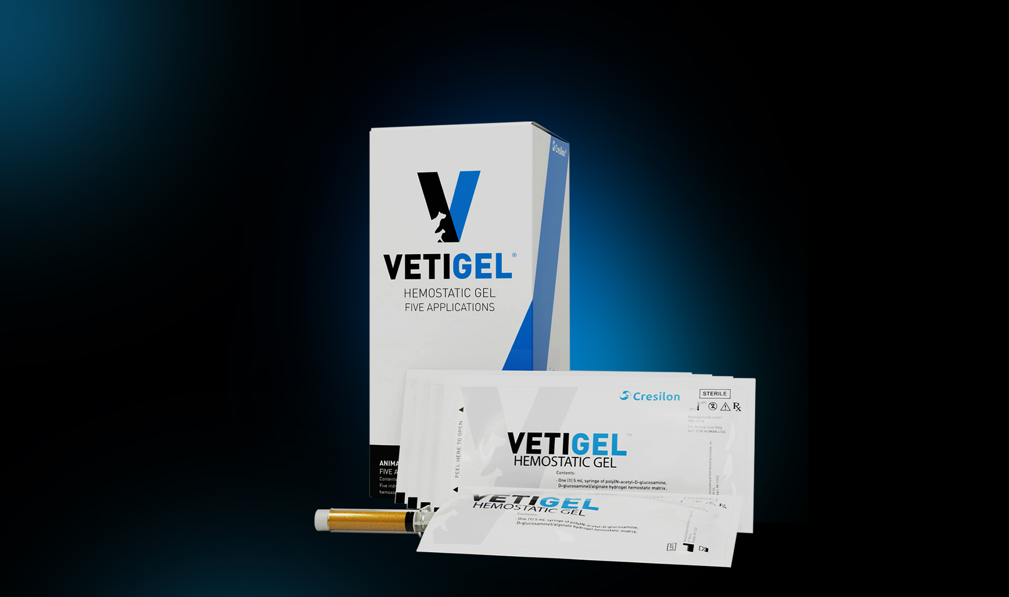 VETIGEL box pouch and syringe.